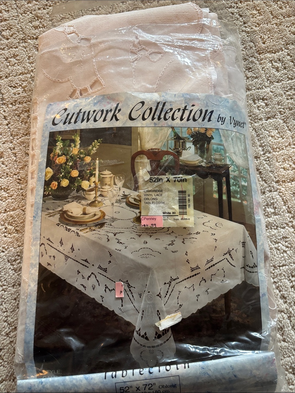 Vintage Vynet Crochet Collection Vinyl Lace Tablecloth 52x72 NWT